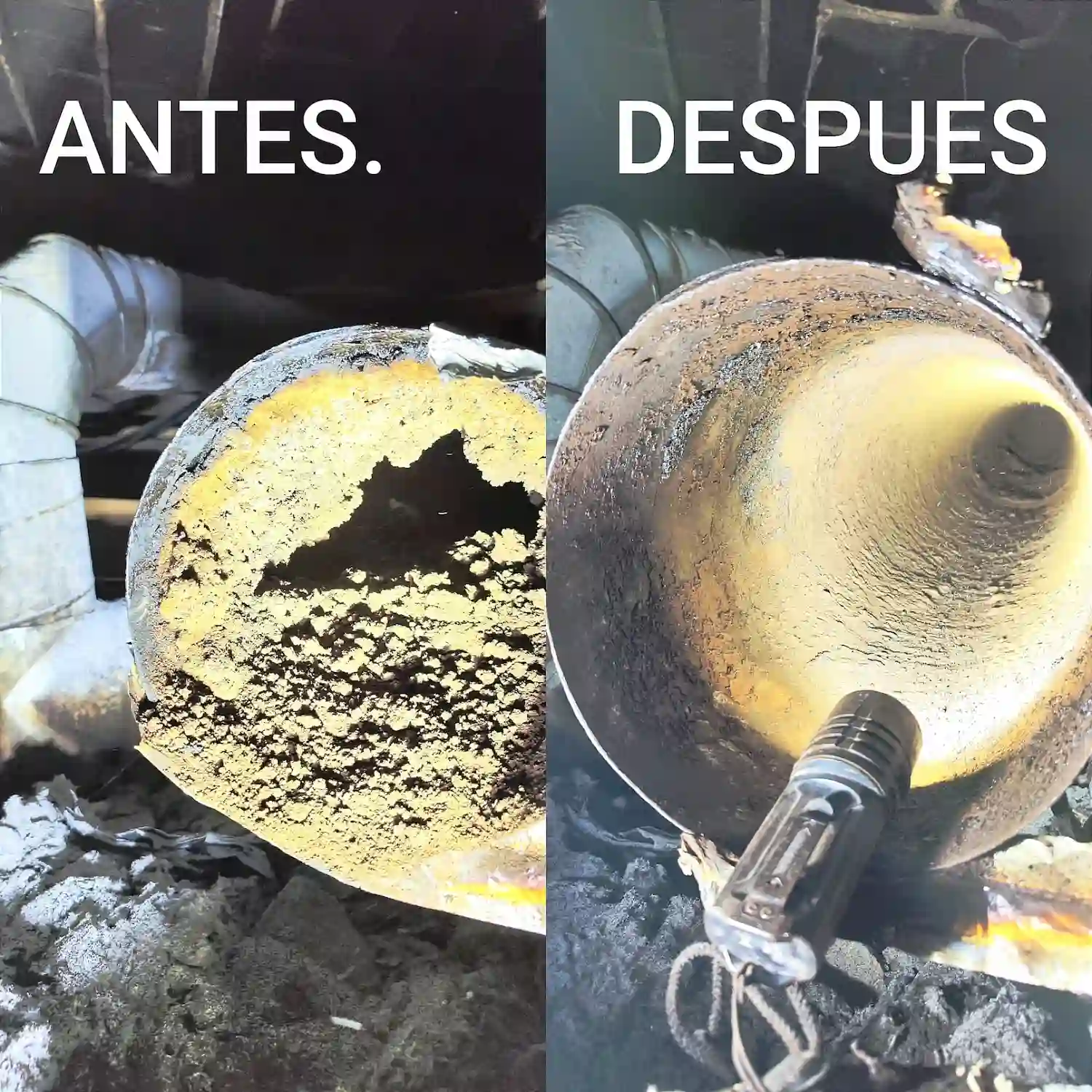 limpieza de chimenea antes y después